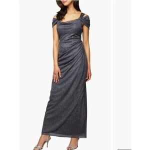 ALEX Evenings Shimmery, Draped; Ruched Waterfall Hem Gown size 12; Formal dress